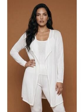 Nanette Lepore Womens XL Open Front Tunic Cardigan White Lace Sheer 3/4 Sleeve